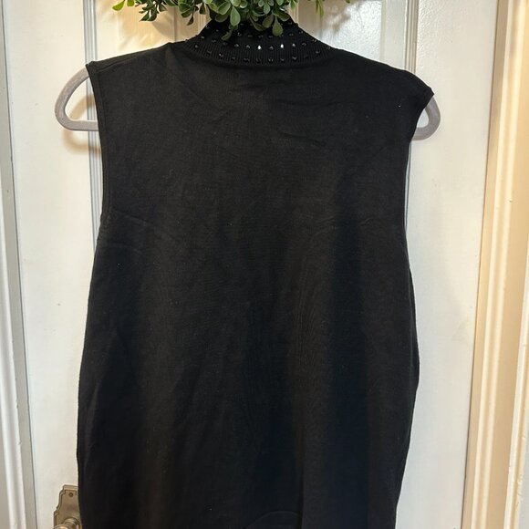 Cable and Gauge Sleeveless Black Mock Turtle Neck with Rhinestone to Mid Abdomen - Picture 3 of 4